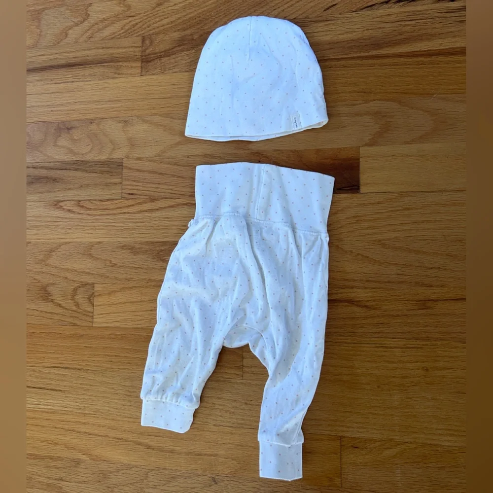 H&M White Baby Organic Cotton Hat and Pants Set